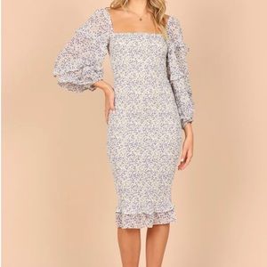 Petal & Pup Bonita Shirred Frill Long Sleeve Bodycon Midi Dress
